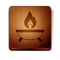 Brown Aroma candle icon isolated on white background. Wooden square button. Vector