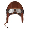 Brown aviator hat with goggles isolated on white Royalty Free Stock Photo