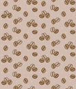 Brown background with coffee beans. Seamless background.