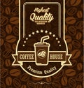 Brown background with coffee label Royalty Free Stock Photo