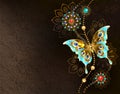 Brown background with turquoise butterfly