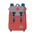 Brown Backpack, Front View of Travel Bag for Backpacking Flat Style Vector Illustration on White Background