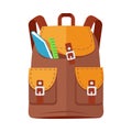 Brown Backpack Schoolbag Icon with Notebook Ruler