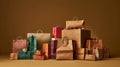 Brown bags of all sizes, a mix of small to large, form a delightful jumble