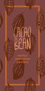 Brown label for cocoa beans with Cacao beans pattern seamless with cocoa bean hand drawn illustrations.