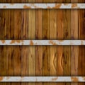 Brown barrel wood plank seamless pattern texture background with three rusty metal hoops Royalty Free Stock Photo