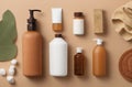 Brown Bathroom Bottle Mockup for Spa Shampoo, Shower Gel, and Liquid Soap.