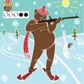 Brown bear biathlete takes aim. Humorous illustrat Royalty Free Stock Photo