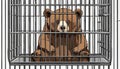 A brown bear in a cage