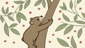 Brown Bear Climbing a Tree with Leafy Branches, Forest Animal, vector design Generative AI Royalty Free Stock Photo