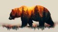 Brown bear in double exposure. Royalty Free Stock Photo