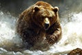 Brown Bear Emerging from Water with Claws Extended Royalty Free Stock Photo
