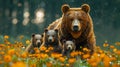 Brown bear family in the summer forest Royalty Free Stock Photo
