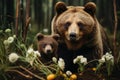 Brown bear and her baby exploring the wild a heartwarming scene of maternal care and the beauty of nature, baby animals in the