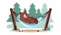 Brown Bear Relaxing in Hammock in a Peaceful Forest Royalty Free Stock Photo
