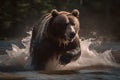 Brown bear splashing water in the forest. Scientific name: Ursus arctos. Royalty Free Stock Photo