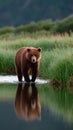 A brown bear is swimming in a river Royalty Free Stock Photo