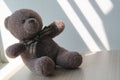 Brown Bear toy sitting by the window in shadows Royalty Free Stock Photo