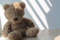 Brown Bear toy sitting by the window in shadows Royalty Free Stock Photo
