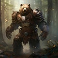 Brown bear in the woods, fully equipped in a battleground Royalty Free Stock Photo