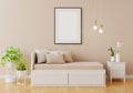 Brown bedroom interior with frame mockup, 3D rendering