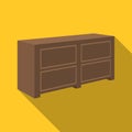 Brown bedside table with drawers.Nightstand next to the bed.Bedroom furniture single icon in flat style vector symbol