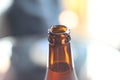 Brown beer bottle with blurry background Royalty Free Stock Photo