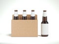 Brown beer bottles with blank label. 3d rendering