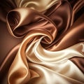 Brown beige abstract shiny plastic silk or satin wavy background. Generative AI