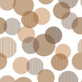 Brown and beige abstract simple striped circles geometric seamless pattern, vector