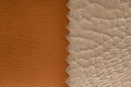 Brown and beige artificial leather with large texture. Artificial skin. Close-up. Background. Texture Royalty Free Stock Photo