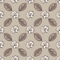 Floral seamless pattern. Black and white vector illustration with leaves and flowers. Royalty Free Stock Photo