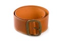 Brown belt with bronze buckle Royalty Free Stock Photo