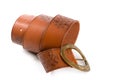 Brown belt with bronze buckle Royalty Free Stock Photo