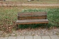 Brown bench in the autumn park of St. Petersburg