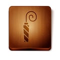 Brown Birthday party horn icon isolated on white background. Wooden square button. Vector