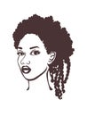 Brown black Afro African American girl woman lady vector portrait head face silhouette,curly dreadlocks waves hair puff hairstyle