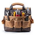 Canvas tool bag filled with various hand tools and pockets toolbox fabric Royalty Free Stock Photo