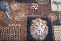 Floor mat home decoration with lion, zebra and elephant pictured on it