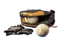 Brown And Black Leather Baseball And Softball Glove With Two Softballs