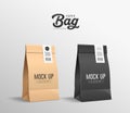 Brown and Black Paper bag folded, mouth bag there are stickers, mock up collections design Royalty Free Stock Photo