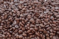 Brown and black roasted arabica coffee baens. mashed roasted coffee beans is ingredients of espresso, cappuccino, latte, mocha, Royalty Free Stock Photo