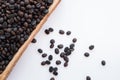 Brown and black roasted arabica coffee beans. mashed roasted coffee beans is ingredients of espresso, cappuccino, latte, mocha, Royalty Free Stock Photo