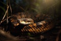 a brown and black snake laying on the ground with its mouth open and it\'s tongue out and it\'s tongue hanging out