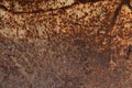 Brown, black and yellow rust on white enamel. Rusted brown and white abstract texture Royalty Free Stock Photo