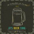 Brown blackboard with cold mugs of beer and text Royalty Free Stock Photo