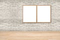 brown blank wooden frames for pictures and art for a modern home decoration on a brick wall