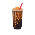Brown boba tea drink vector image, chocolate milk tea, bubble coffee tea in glass with straw Royalty Free Stock Photo