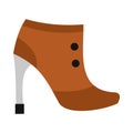 Brown boot with high heel icon, flat style