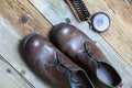 Brown boots brush and shoe polish